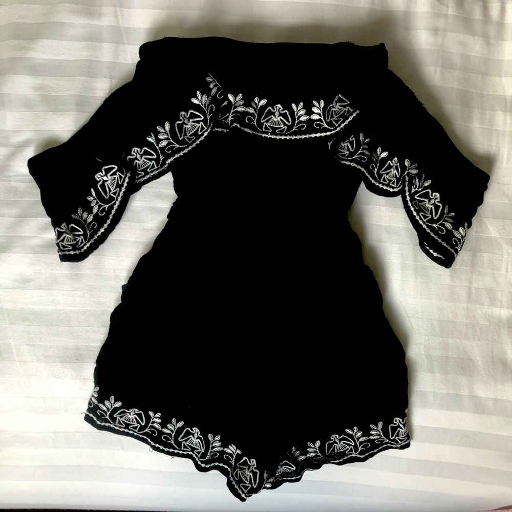 Black and white embroidered romper